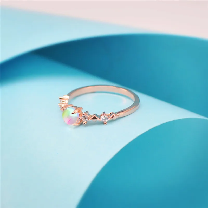 

BOAKO Fashion Unique Simple Round Rose Gold Silver Moon Ring AAA CZ Stone Opal Engagement/Wedding Rings For Women Jewelry X7-M2