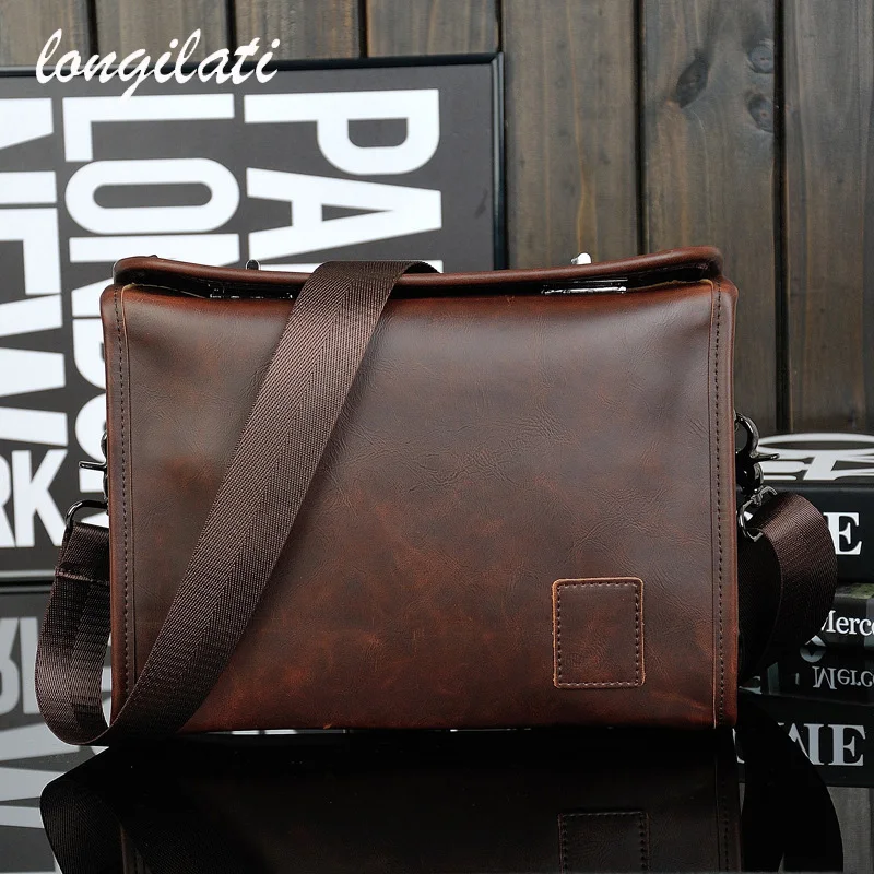 

2017 Men Messenger Bag Pu Leather Shoulder Bags Vintage Square Crossbody Bag Brown Travel Bags For Male Bolsa Masculina