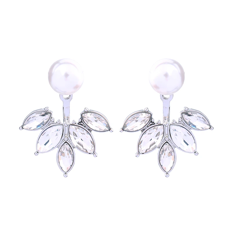 

Double Side Imitation Pearl Leaf Crystal Earrings For Women Bijoux Ear Jacket Convertible Earrings Bridal Jewelry