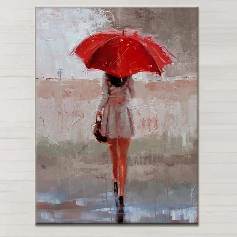 

Large Walking Woman Scenery Pictures Hand Painted Abstract Knife Figure Oil Paintings on Canvas Modern Home Decor Wall Art Gift