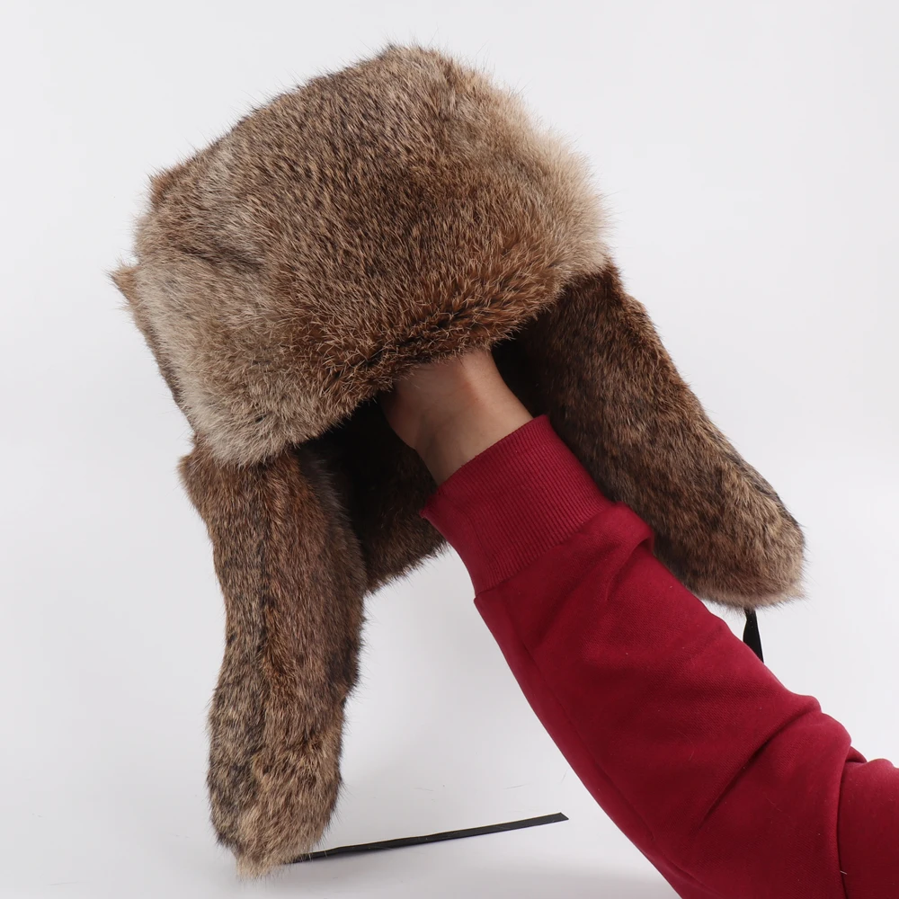 Original Mad Bomber Aviator Hat - Rabbit Fur Trapper Hat With Ear Flaps