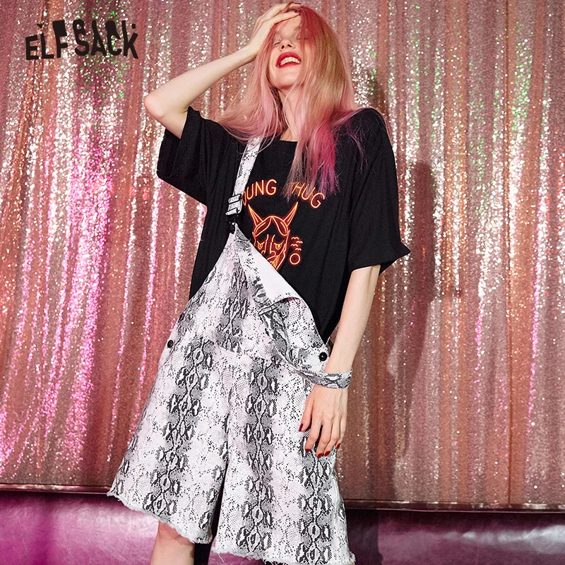 

ELF SACK Snake Print Women Playsuits Fashion Knitted Streetwear Casual Female Straight Jumpsuits 2019 Autumn New Femme Bottoms