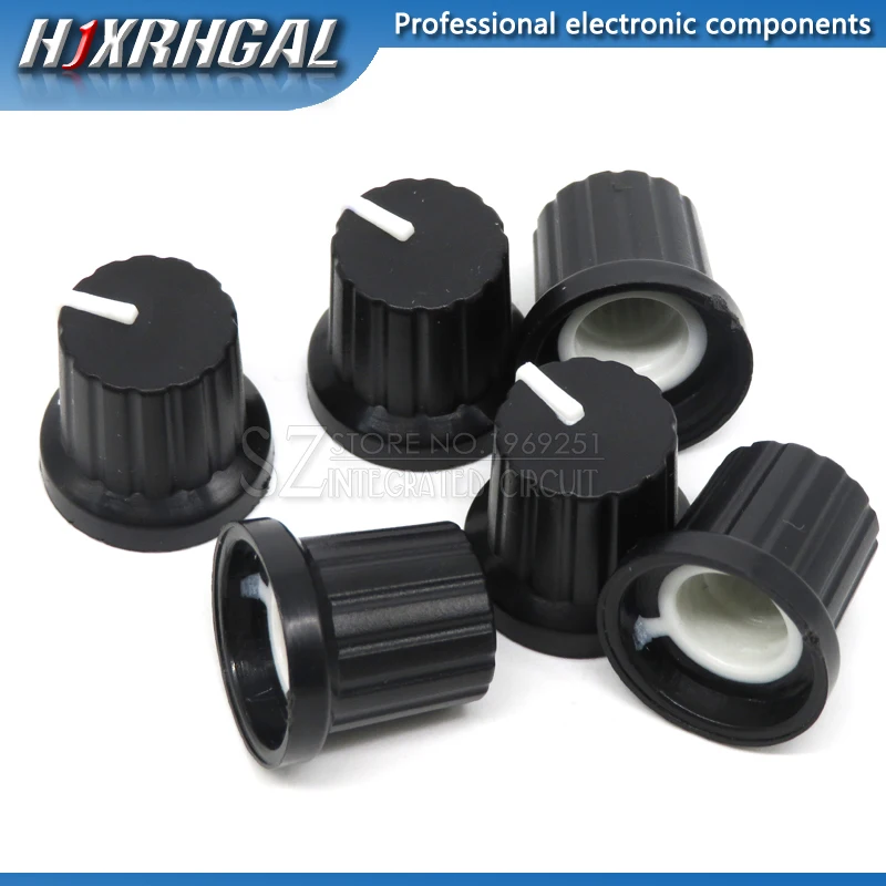 10 Pcs 6mm Shaft Hole Dia Plastic Threaded Knurled Potentiometer Knobs Caps WH148 potentiometer knobs