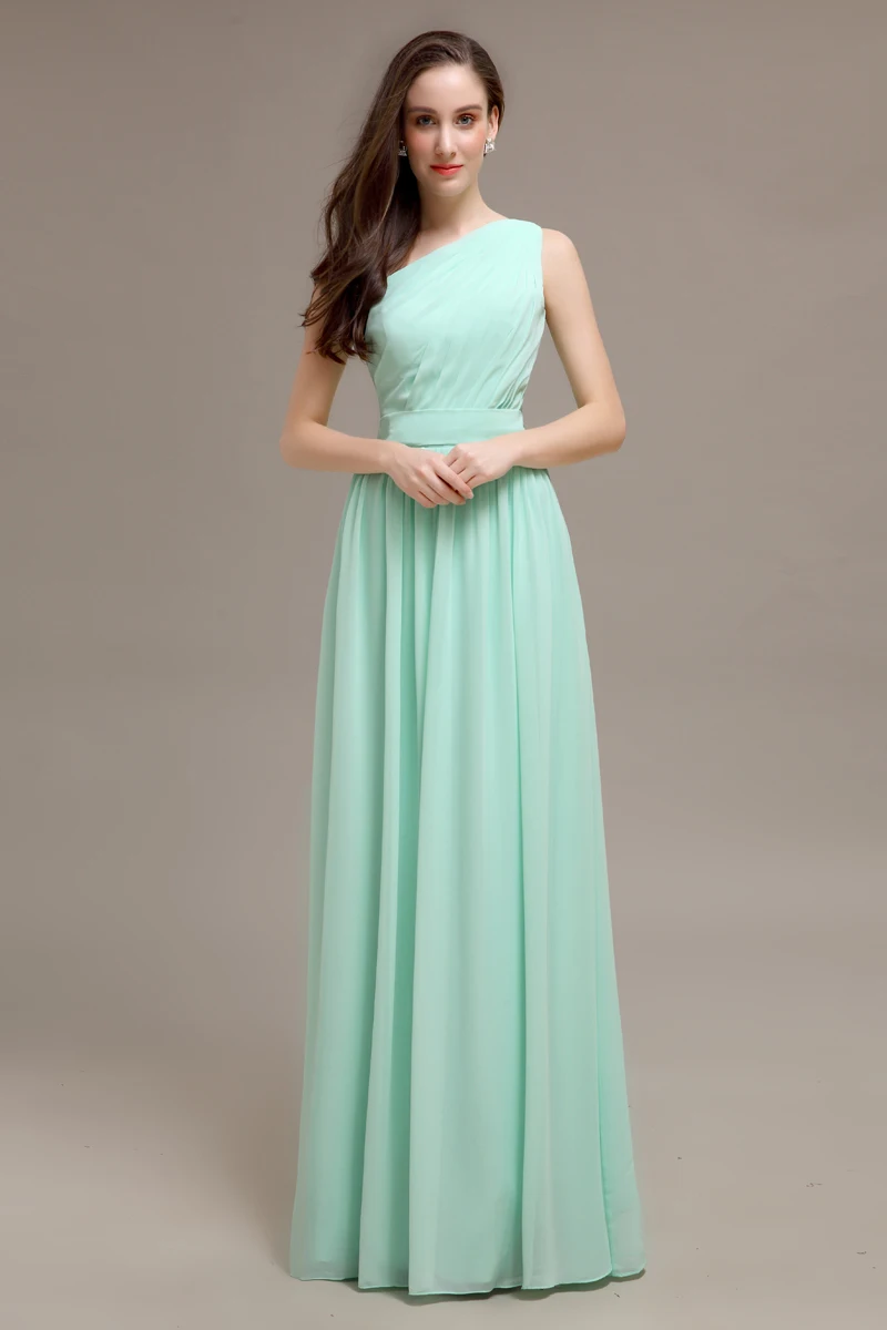 Long one shoulder simple designed cheap floor length mint bridesmaid