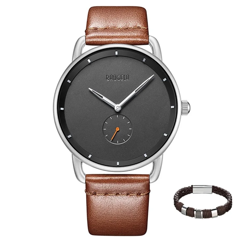 S B with bracelet BAOGELA Топ люксовый бренд Мужские кварцевые часы с кожаным ремешком простые часы мужские Ультра-тонкие модные деловые аналоговые модные часы - Цвет: S B with bracelet