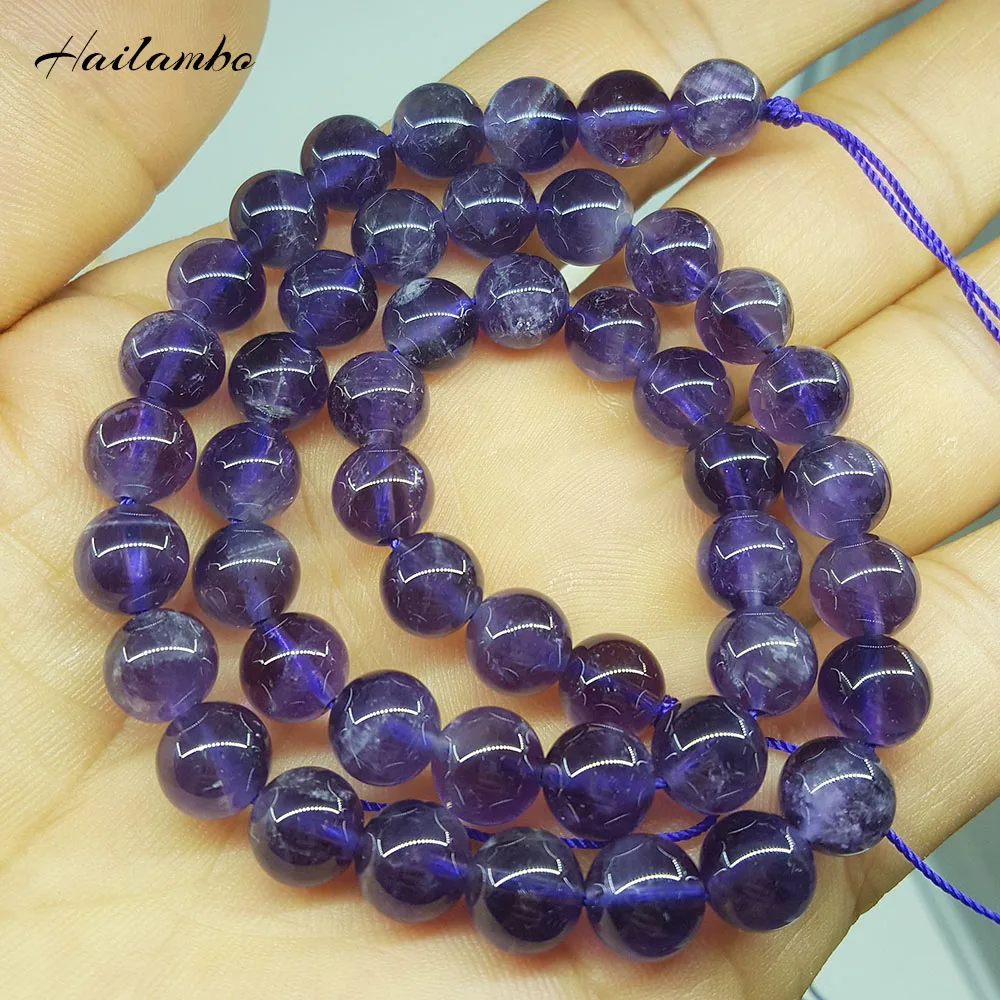 

Hailambo 6/8/10mm Natural Amethysts Purple Crystal Round Bead For Making Jewelry DIY Necklace Bracelet Loose Beads Strand LS06#