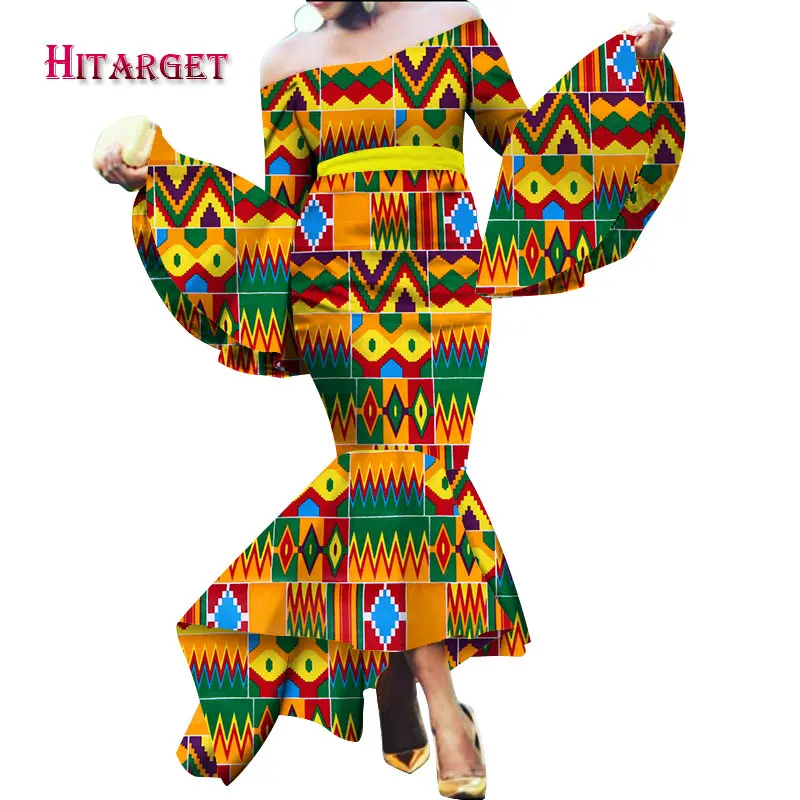 

2017 African Mermaid Multiple Layers Dresses for Women African Autumn Maxi Dashiki Off the Shoulder Women Dress Clothing WY2208