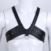 Пикантное мужское белье из искусственной кожи Регулируемая Грудь Жгут Связывание вечерние костюм для ночного клуба с o-кольцами пресс пуговицы одежда