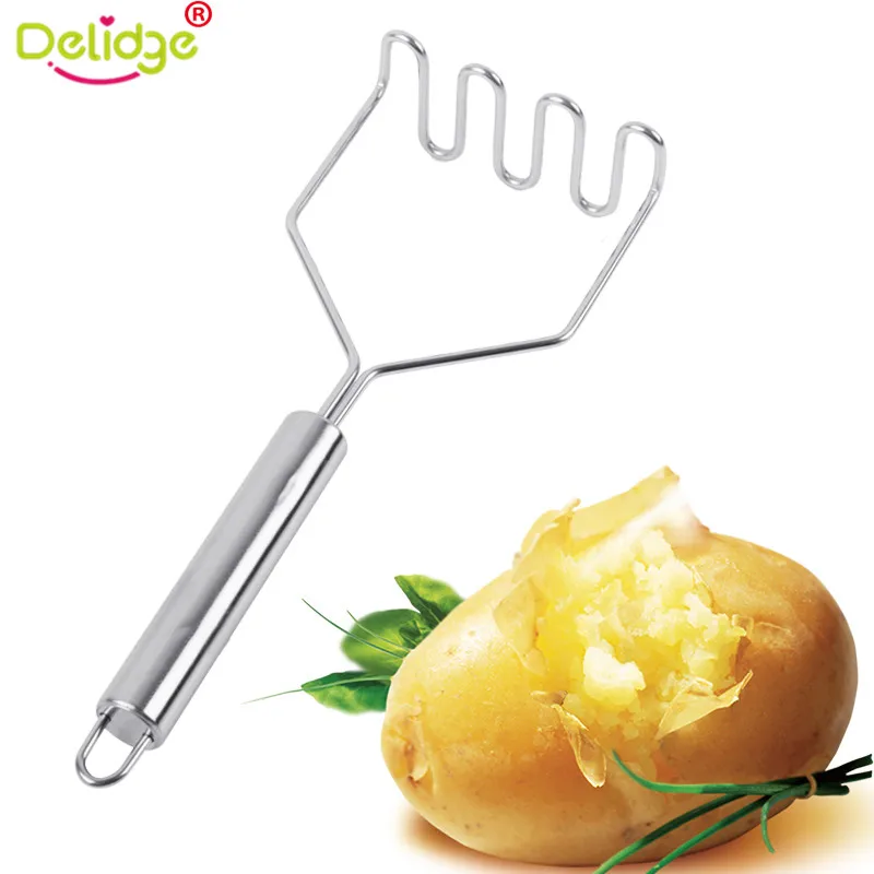 

Delidge 1 pc Potato Masher Stainless Steel Wavy Potato Press Tool Plate Smooth Mashed Potatoes Making Tool Kitchen Utensil