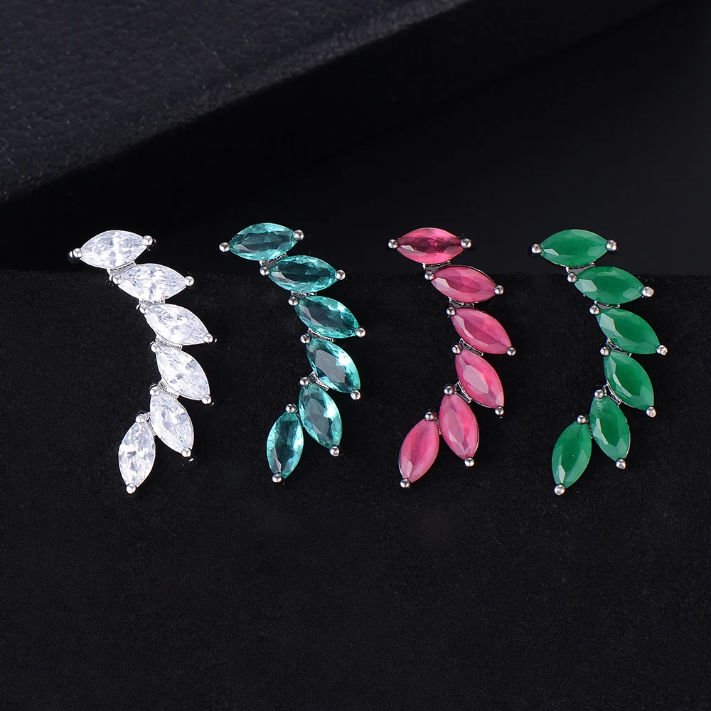 

GODKI 21mm Elegant Stick Leaf Colorful Cubic Zirconia American Wedding Party Earring Fashion Jewelry for Women