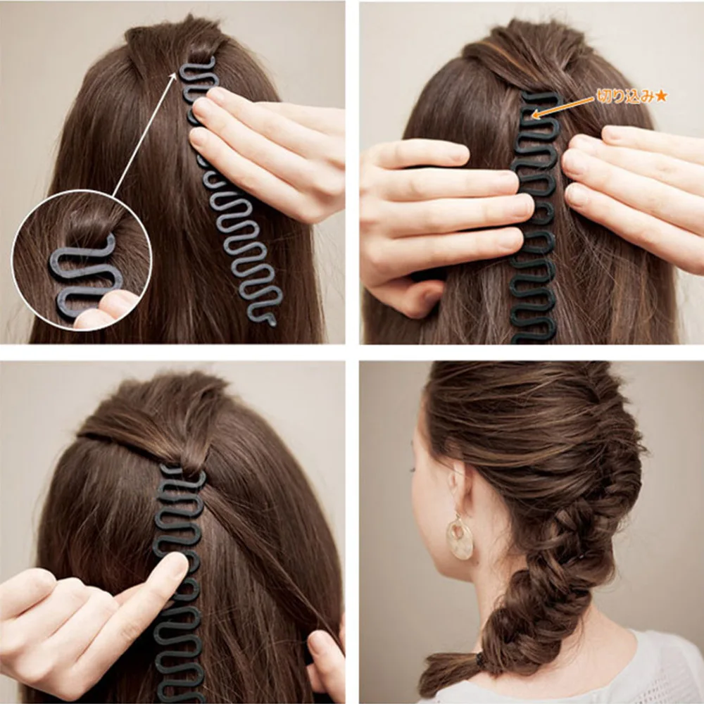 Hair Braiding 2PS Black Braider French Style Fish Bond Waves Roller With Hair Twist Styling Bun Maker Tress Barrette Magic Tool