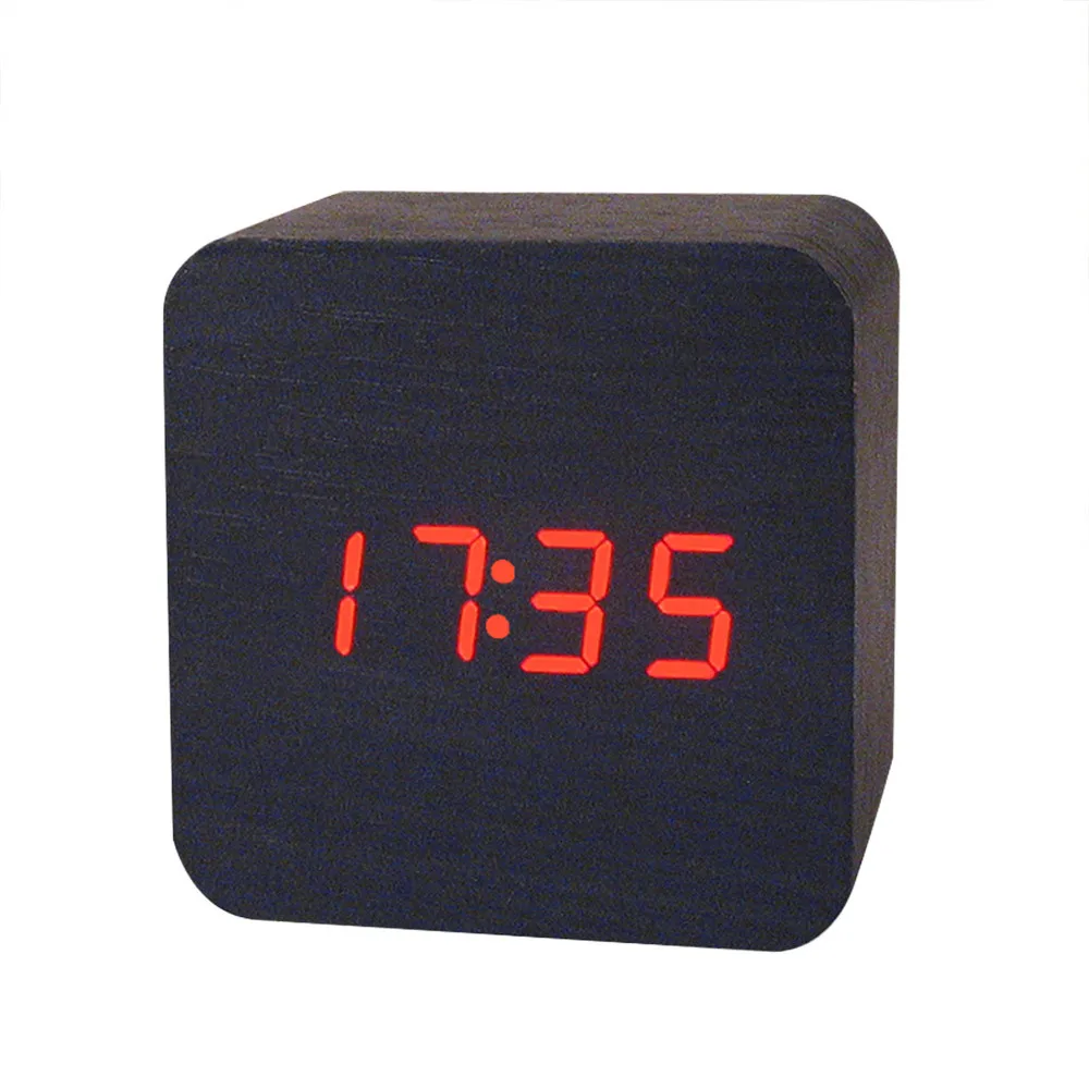 Деревянные светодиодные часы Креативный температурный дисплей управление звуками электронный светодиодный Будильник домашний декор Прямая бытовой