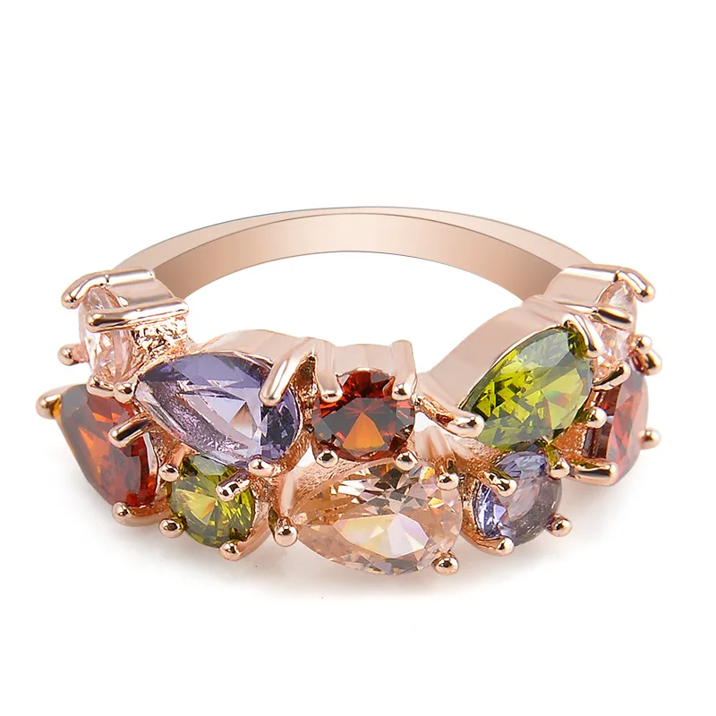 Colorful Rhinestone Ring Hypoallergenic Copper Rose Gold Engagement Wedding Rings for Women