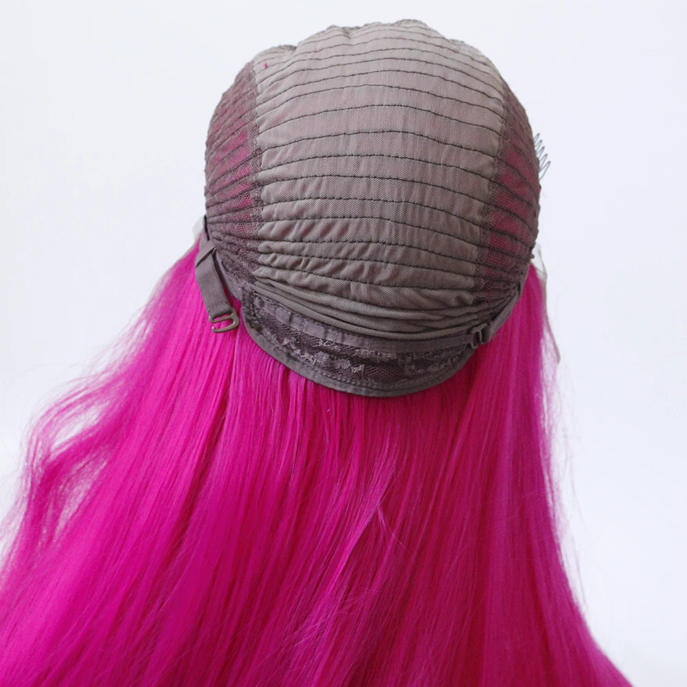 Парик средней части, завязанный вручную, розовый, красный цвет, прямые Термостойкие волосы, косплей, тащить королеву, без клея, синтетические парики на кружеве