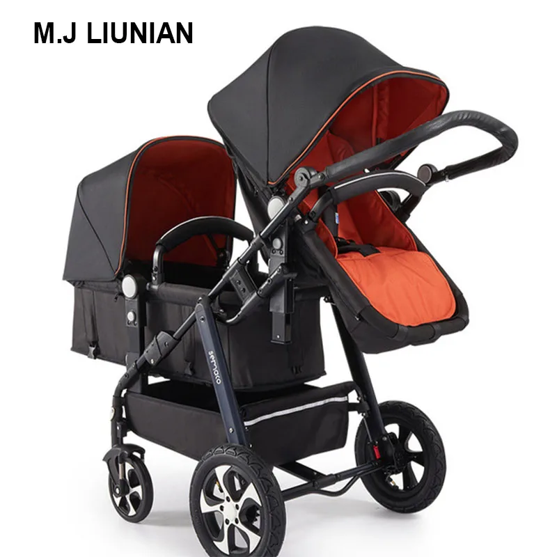 

NEW ARRIVAL Twins baby stroller high landscape high quality 2 in 1 children trolley sit lying combo babies cart M.J LIUNIAN