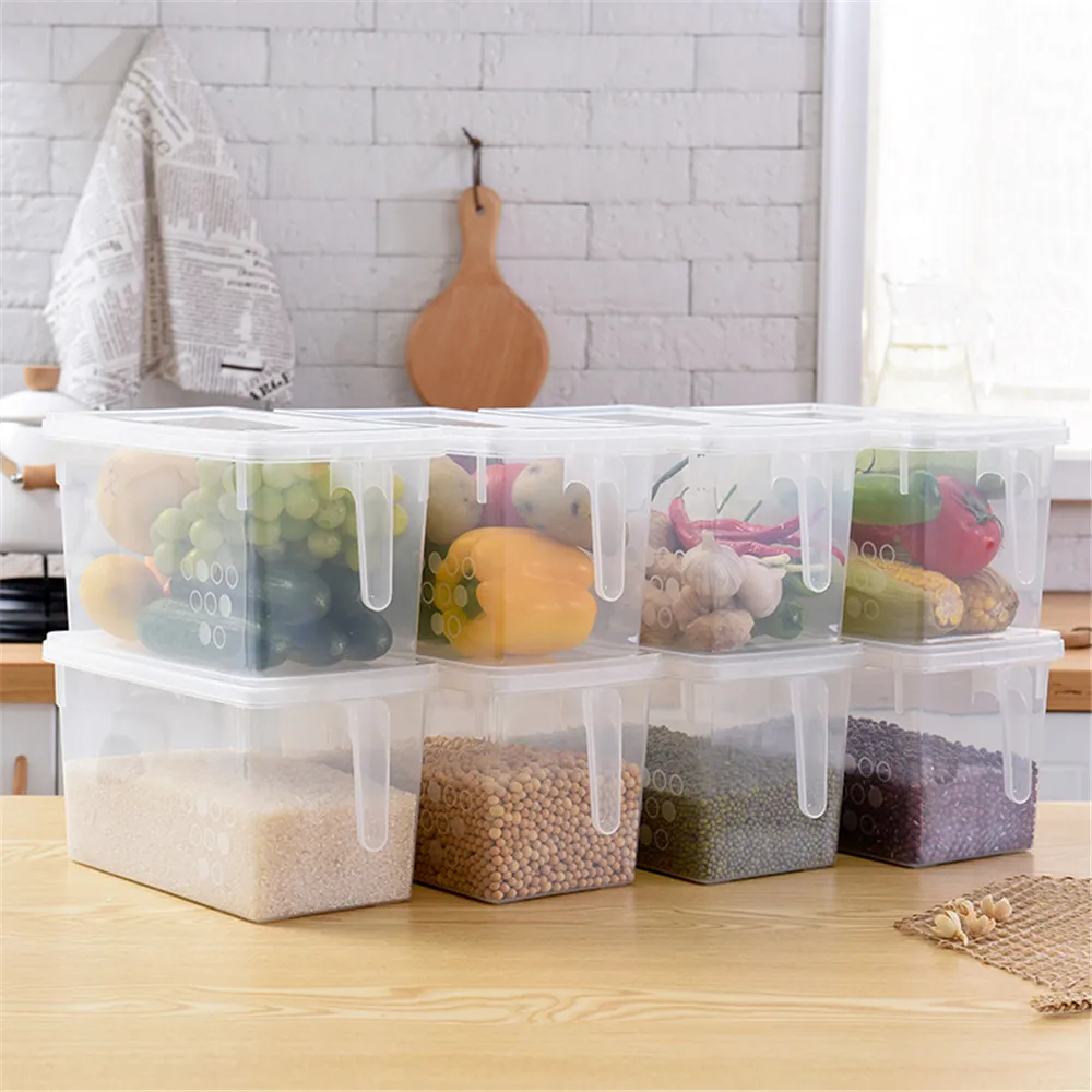 

Refrigerator Storage Box Grains Beans Storage Container With Handle Plastic Sealed Box Home Kitchen Food Organizer 1PC