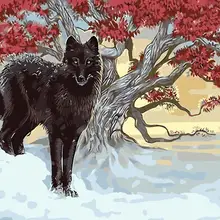 Красный лист волк по номерам современные стены книги по искусству расписанную живопись маслом на холсте для украшение для дома, безрамочные изображение 40*50 см