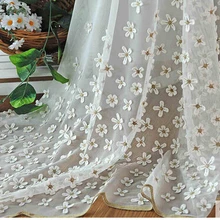 Высококачественные белые тиснением вышитые занавес пряжи водорастворимым вышивка окна шторы для гостиной тюль