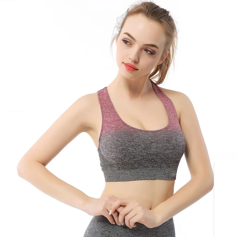 

Gradient Shockproof Sports Bra Breathable Fitness Yoga Bra Top For Women Racerback Wire Free Padded Seamless Sports Underwear