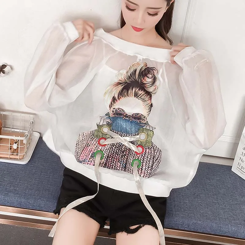 Back Bandage Thin Basic Jacket Coat Women 2018 Summer Fashion Portrait Print Bomber Jacket Sunscreen Clothes jaqueta feminina