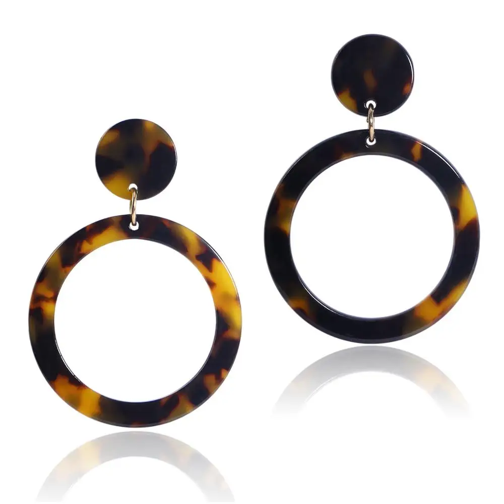

Newest Woman's Boho Big Earrings Acetate Geometric Hollow Earrings Tortoise Shell Dangle Drop Earrings Round Circle Drop Earring