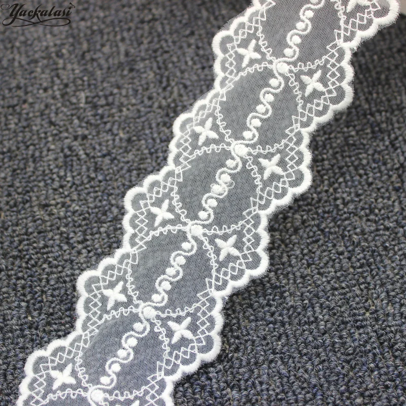 YACKALASI Cotton Lace Mesh Embroidered Applique White Soft Tulle Ribbon Double Scalloped Sewing Apparel Trims Vintage 5.7CM | Дом и сад