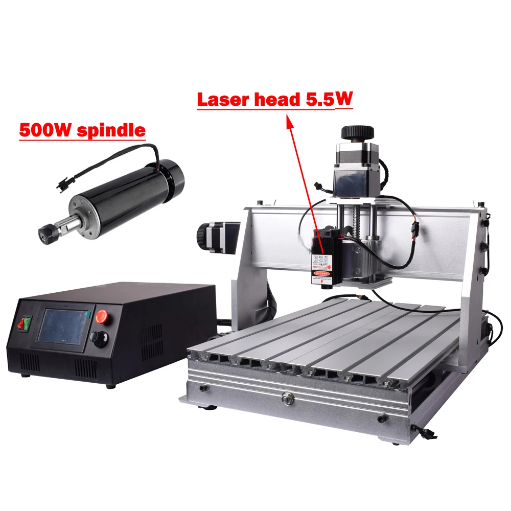 

Laser CNC router 3040 milling carving 3 axis engraving machine 5.5W laser head ER11 collet wood router with limit switch