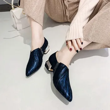 

GPOKHDS 2020 women Pumps Sheepskin autumn spring Rome style slip on zippers pointed toe high heels shoes size 40