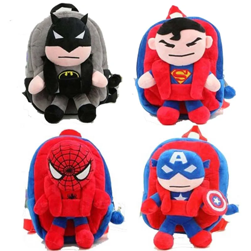 3D The Avengers Plush Backpacks Toys for kids 2016 New Ironman Superman Spiderman Batman doll plush schoolbag mochila