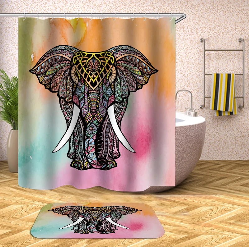 Elephant Waterproof Shower Curtain colourful Elephant Bathroom Decor