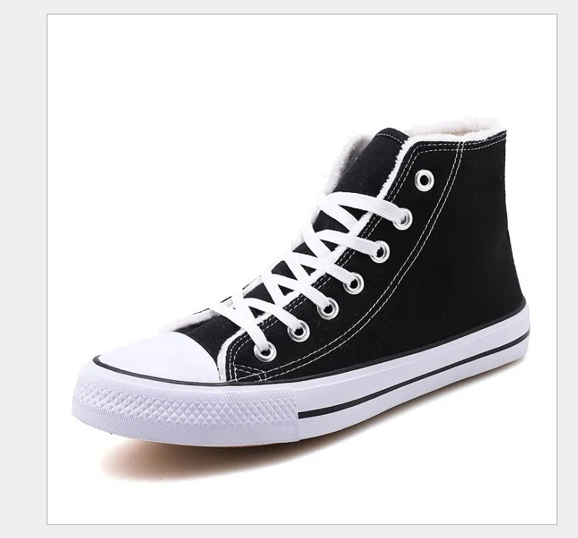

2018 new autumn and winter shoes high shoes trend wild casual canvas shoes plus velvet sports shoes
