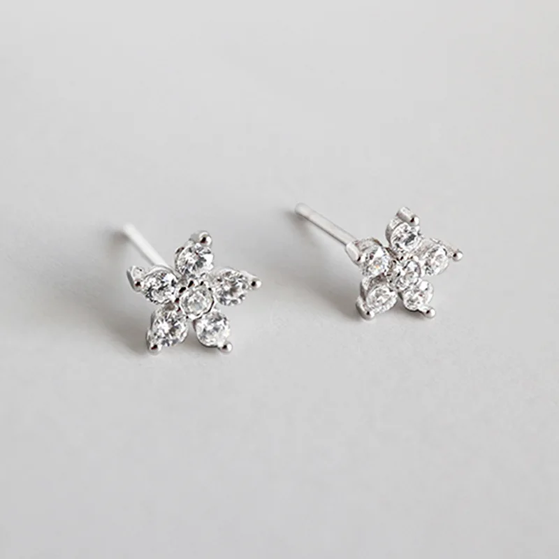 

6.8MM Tinny Cute 100% Authentic 925 Sterling silver Prong White Zirconia Flower Stud Earrings Fine jEWELRY E102