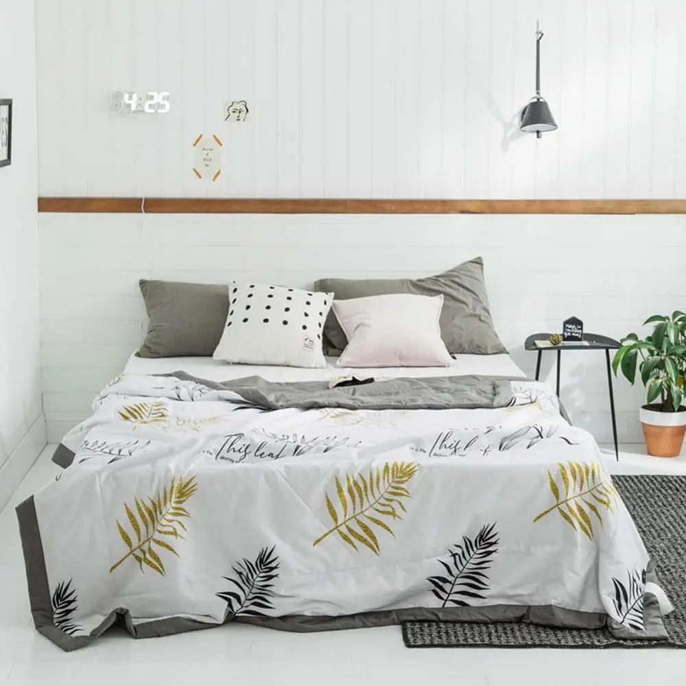 Золотистое черное стеганое одеяло с листьями, летнее одеяло для близнецов, полный размер, покрывало, хлопковая ткань, одеяло, одеяло - Цвет: 20192069