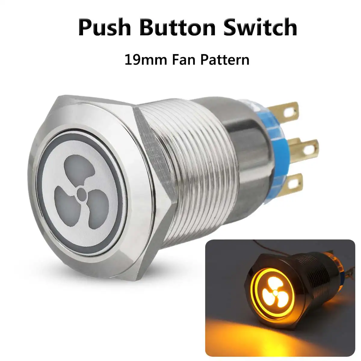 19mm LED Push Button Switch 12V Self-Lock Panel Fan Switch For Car Truck Lorry Boat - Color: Yellow