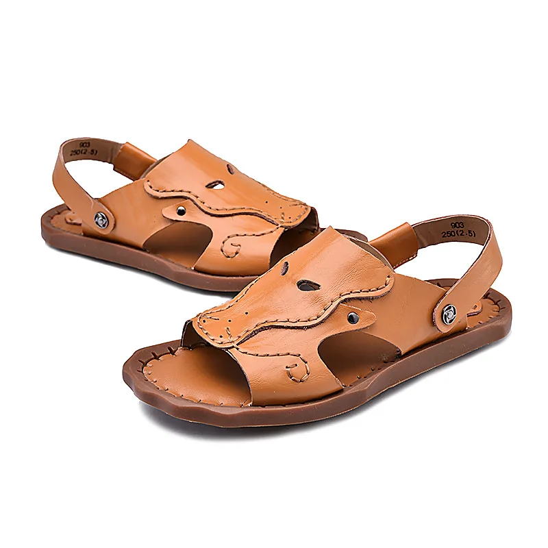 

Summer 2019 New Genuine Leather Individual Toe Slippers for Men Wearing Soft-soled Recreational Air-permeable Shoes
