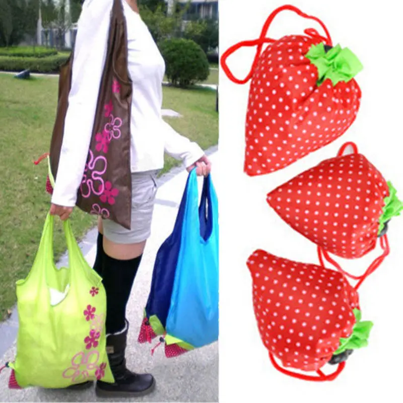 New Nylon Foldable Reusable Shopping Bags Strawberry Tote Eco Storage Handbag CN New Nylon Foldable Reusable Shopping Bags Strawberry Tote Eco Storage Handbag CN