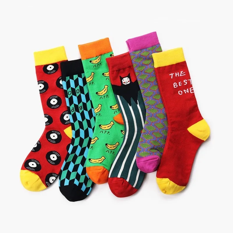 PEONFLY/Новинка года; весенние женские носки; забавные Разноцветные полосатые клетчатые носки с принтом банана; причудливые носки Harajuku Crazy Trend