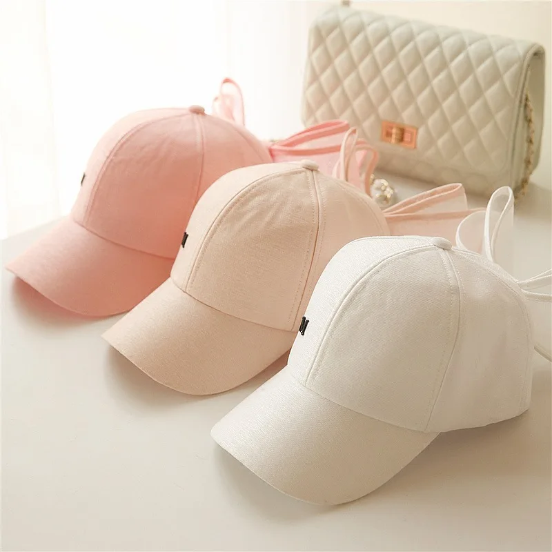 

2018 New Fashion Big Bowknot Baseball Cap Korea Lovely Hats Black Pink White Colors Cotton Mesh Mark Bow Caps for Women Girls