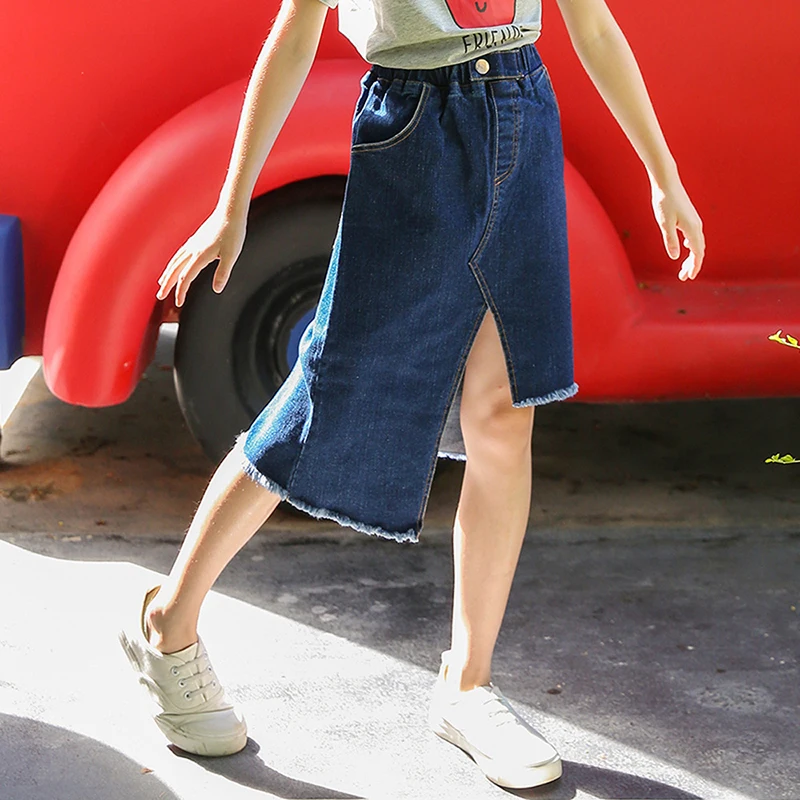 

kids denim skirt 2018 summer girls skirts lovely Asymmetrical denim princess skirt solid fashion clothes for 4~14 age Teenager