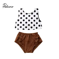 Pudcoco 2018 одежда для малышей для девочек Комплекты одежды без рукавов с бантом в горошек жилет футболка + шорты PP брюки 2 шт. комплект