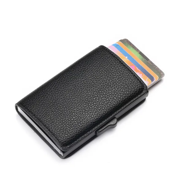 

BYCOBECY New Arrival Credit Card Holder RFID Blocking Card Wallet for Travel Aluminum Box Fashion Soft Leather Slim Card Case