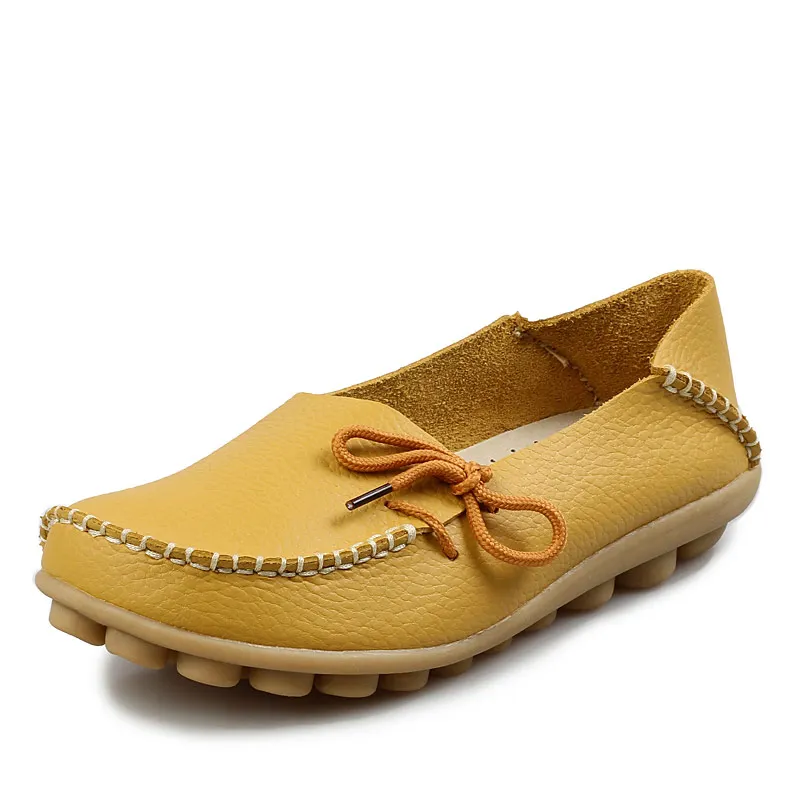 Новинка; женская обувь из натуральной кожи; мокасины; Лоферы для мам; мягкая обувь для отдыха на плоской подошве; женская повседневная обувь для вождения; 24 цвета; Размеры 35-44 - Цвет: Yellow