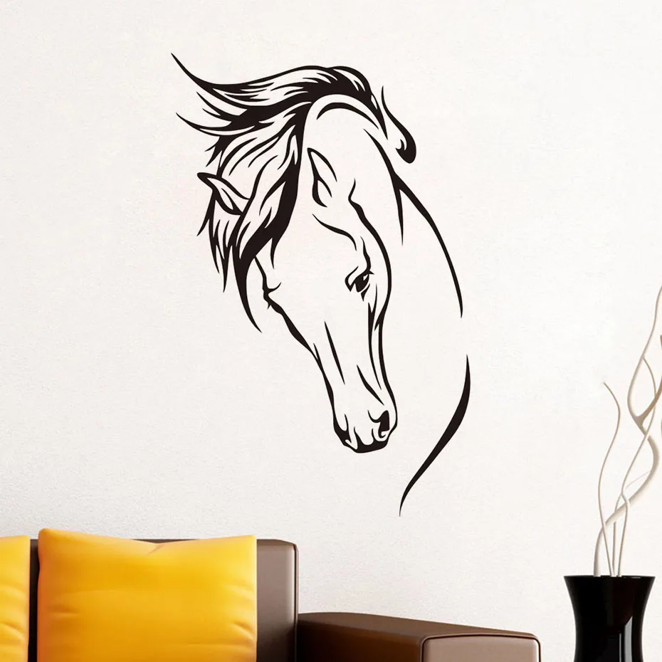 

DCTOP Hot Sale Vinyl Removable Wall Decal Head Of Horse Wall Sticker Wall Murals Living Room Decorative Animal Home Decoration