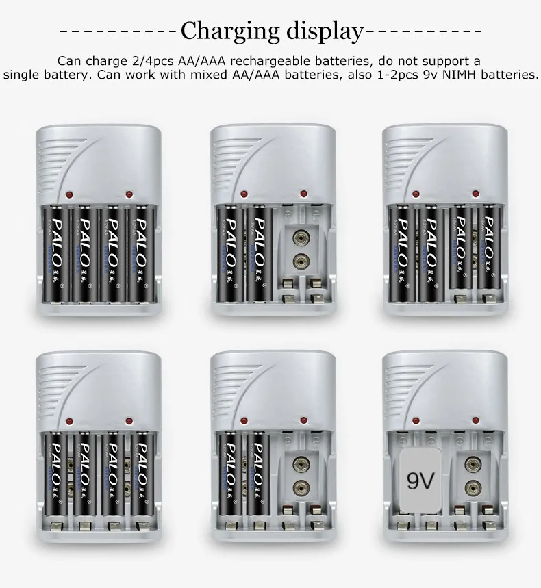 Бренд PALO 4 слота 1,2 v AA AAA 9V 6F22 литий-ионный Ni-MH NI-CD зарядное устройство для аккумуляторов