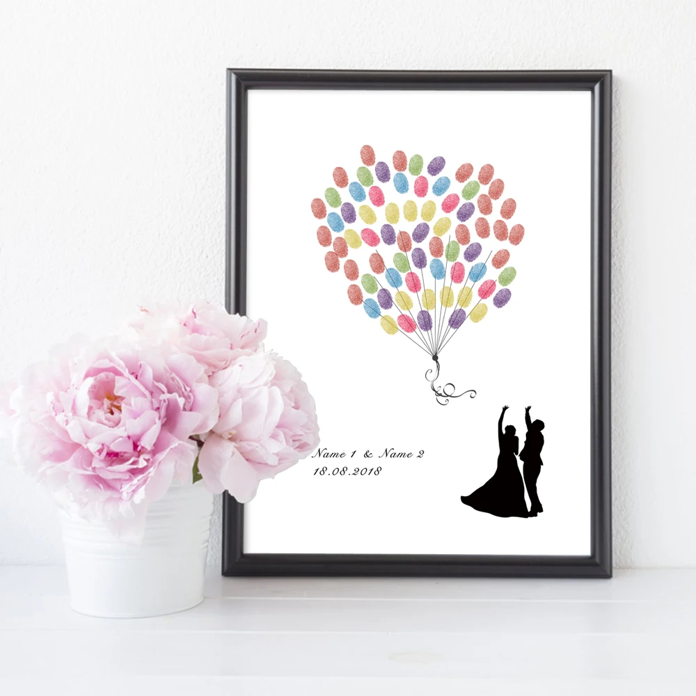 

Bride Groom Fly The Balloons,Free Custom Name Date Wedding Souvenirs,DIY Fingerprint Signature Guest Book For Party Decoration