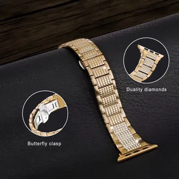 

Luxury Diamond Butterfly clasp Stainless Steel Strap for Apple Watch Bands 38mm 42mm 40mm 44mm,For iwatch series 5/4/3/2/1