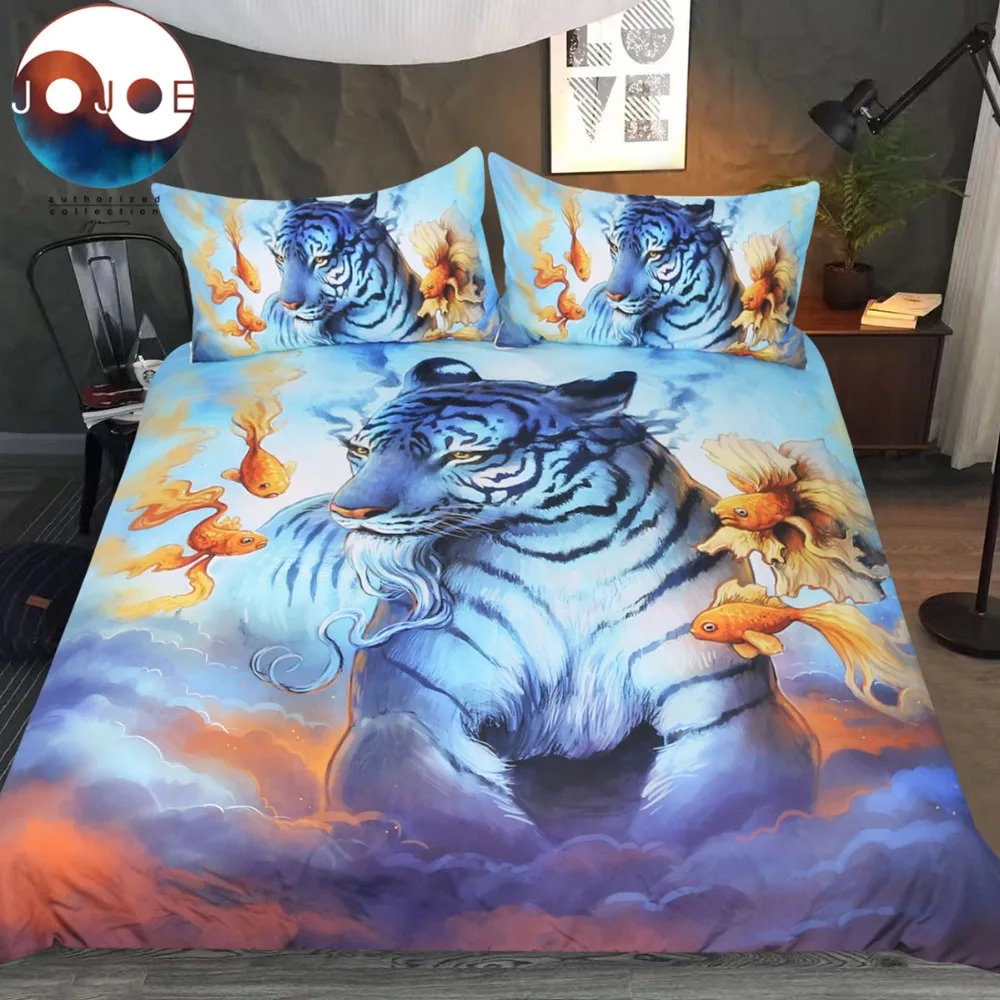 

Dream by JoJoesArt Bedding Set Psychedelic Tiger Duvet Cover Goldfish In The Sky Bed Set Clouds Animal Bedclothes For Adults