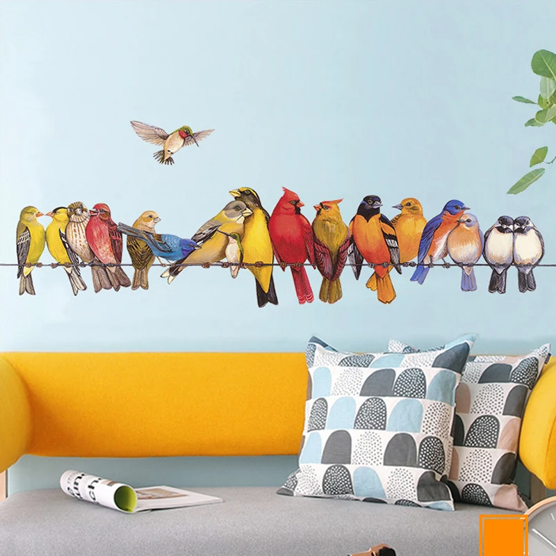 Многие птицы на веревке стены стикеры украшения дома DIY гостиная детская комната диван фон росписи искусство наклейки плакат стикер s