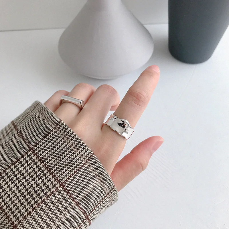 OLOEY подлинное 925 пробы Серебряное корейское регулируемое кольцо ювелирные изделия простые неправильной формы вогнутые выпуклые Открытые Кольца для женщин YMR793