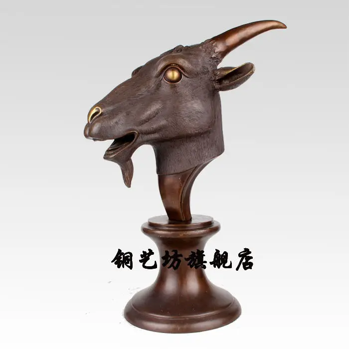 15'' China Bronze Famous Feng Shui Twelve Zodiac Sheep Animal Head